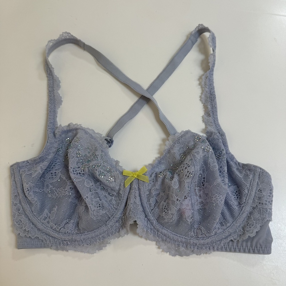 Victoria's Secret New Dream Angels Bra Blue Womens 32DD Lace Rhinestone NWT